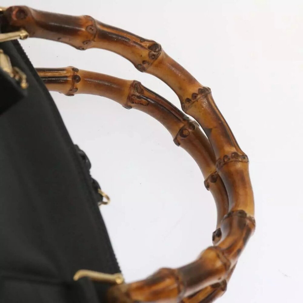 GUCCI Bamboo Hand Bag Leather 2way Black - Picture 10 of 15